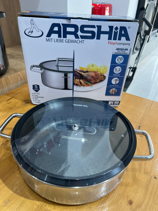 تابه دو دسته 28 سانتی با درب شیشهای مدل SS050-3341